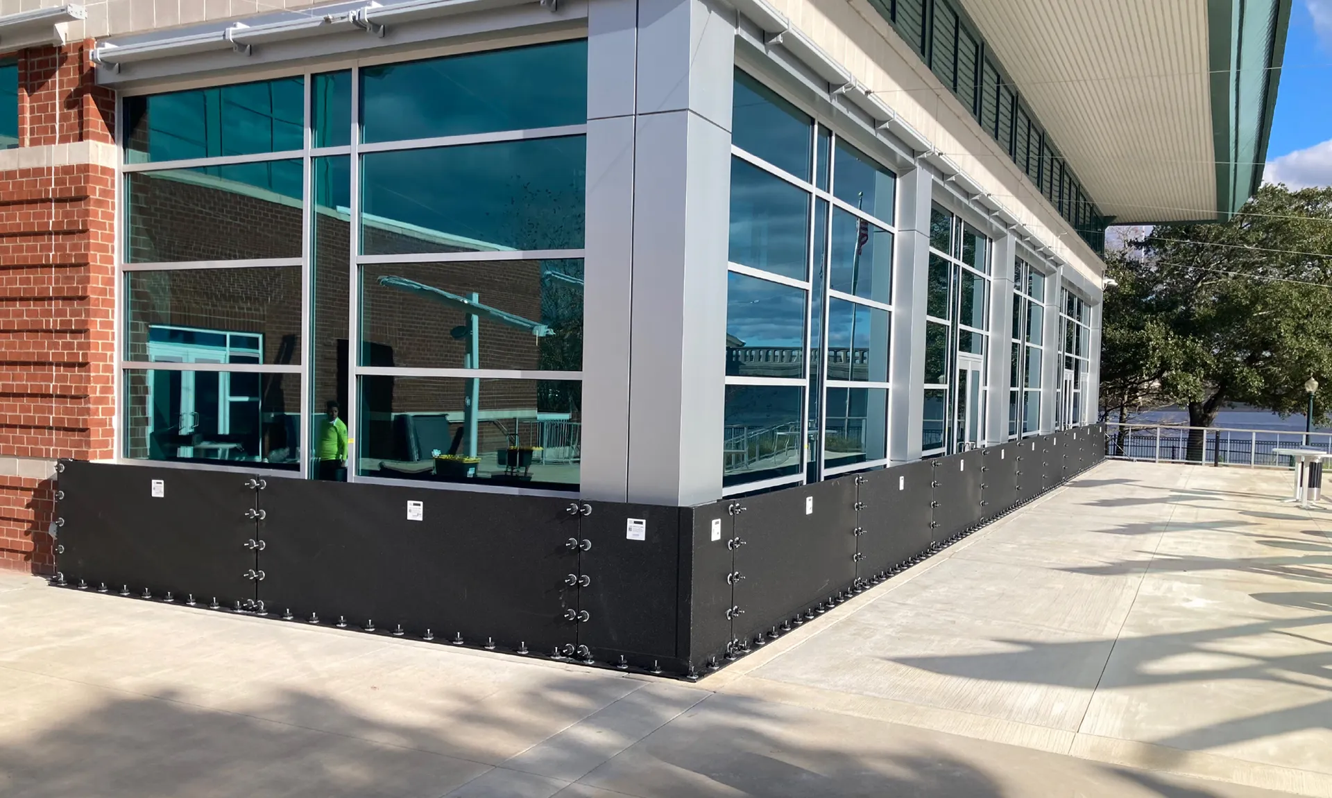 FRA flood panels installed on commercial building